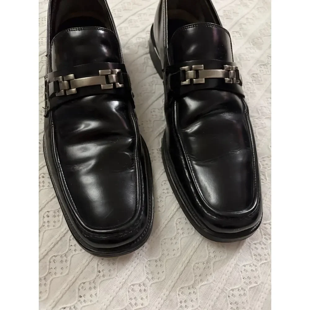 Kenneth Cole Reaction Men's Black Leather Chain Loafers Dress Shoes Slip On 11.5